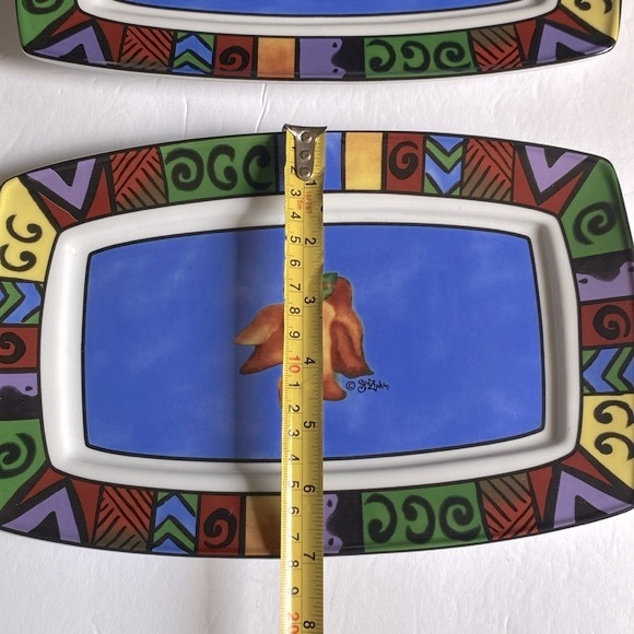 🌹Sue Zipkin rectangular ceramic serving platter, Mosaic trim, Hot peppers 7x11” - Picture 8 of 14